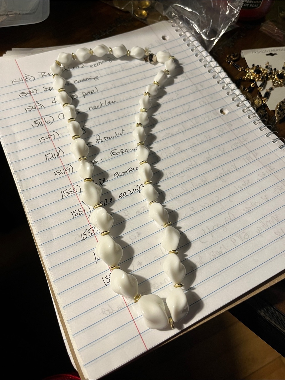 Classic White Bead Necklace with Gold Accents - Women Jewelry 1552